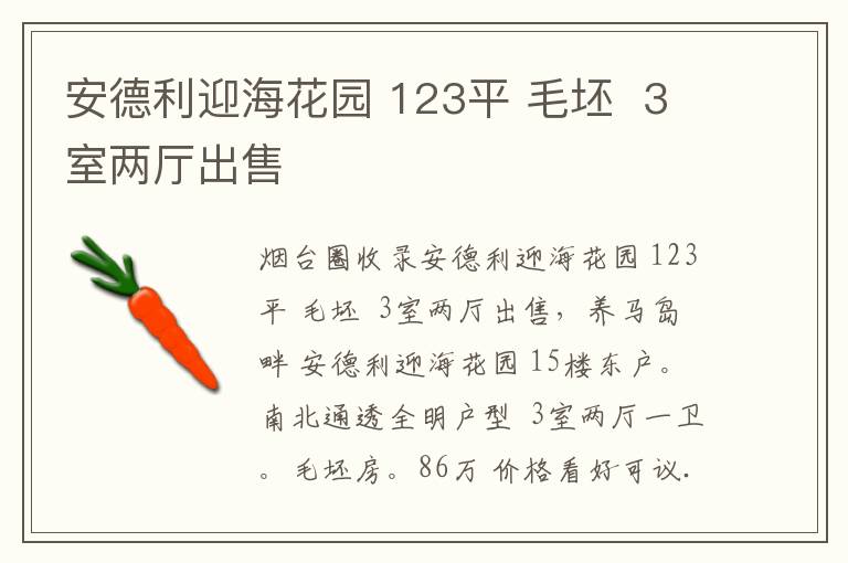 安德利迎?；▓@ 123平 毛坯  3室兩廳出售
